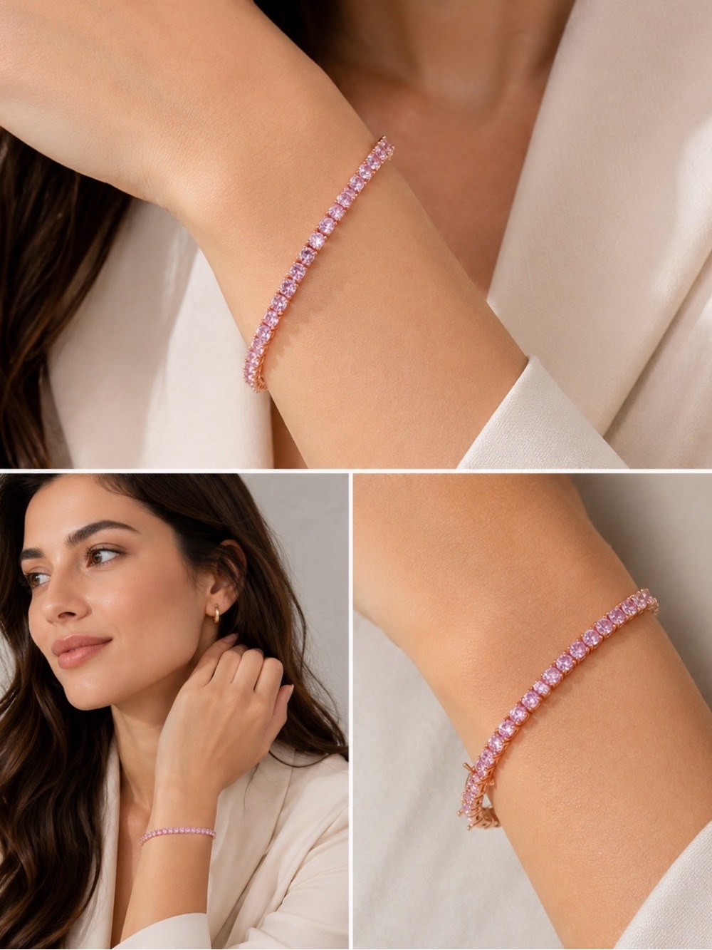 Pink Topaz Tennis Bracelet – Rose Gold Over Sterling Silver | 7.25” | New